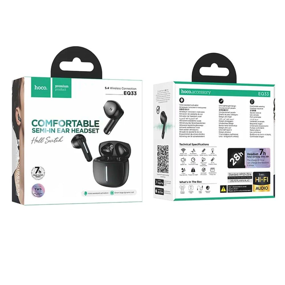 HOCO EQ33 GEM WIRELESS EARBUDS BLACK - Image 2
